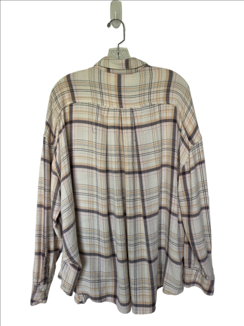 Free People Hidden Valley Plaid Shirt in Cream, Taupe Soft Pink Oversized - Picture 9 of 10